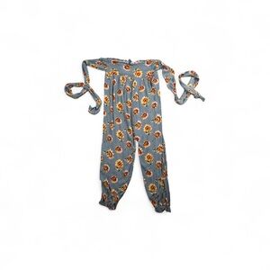 CHLOAH Floral Off Shoulder Jumpsuit Gray Yellow Orange Size M Sleeveless